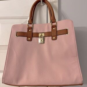 Pink and Brown vegan leather Tote Bag with adjustable crossbody strap